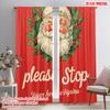 2pcs,2D Plane Printing Curtains Digital Printed Santa Please Stop Here Versatile Polyester Fabric (without Rod) Decorations