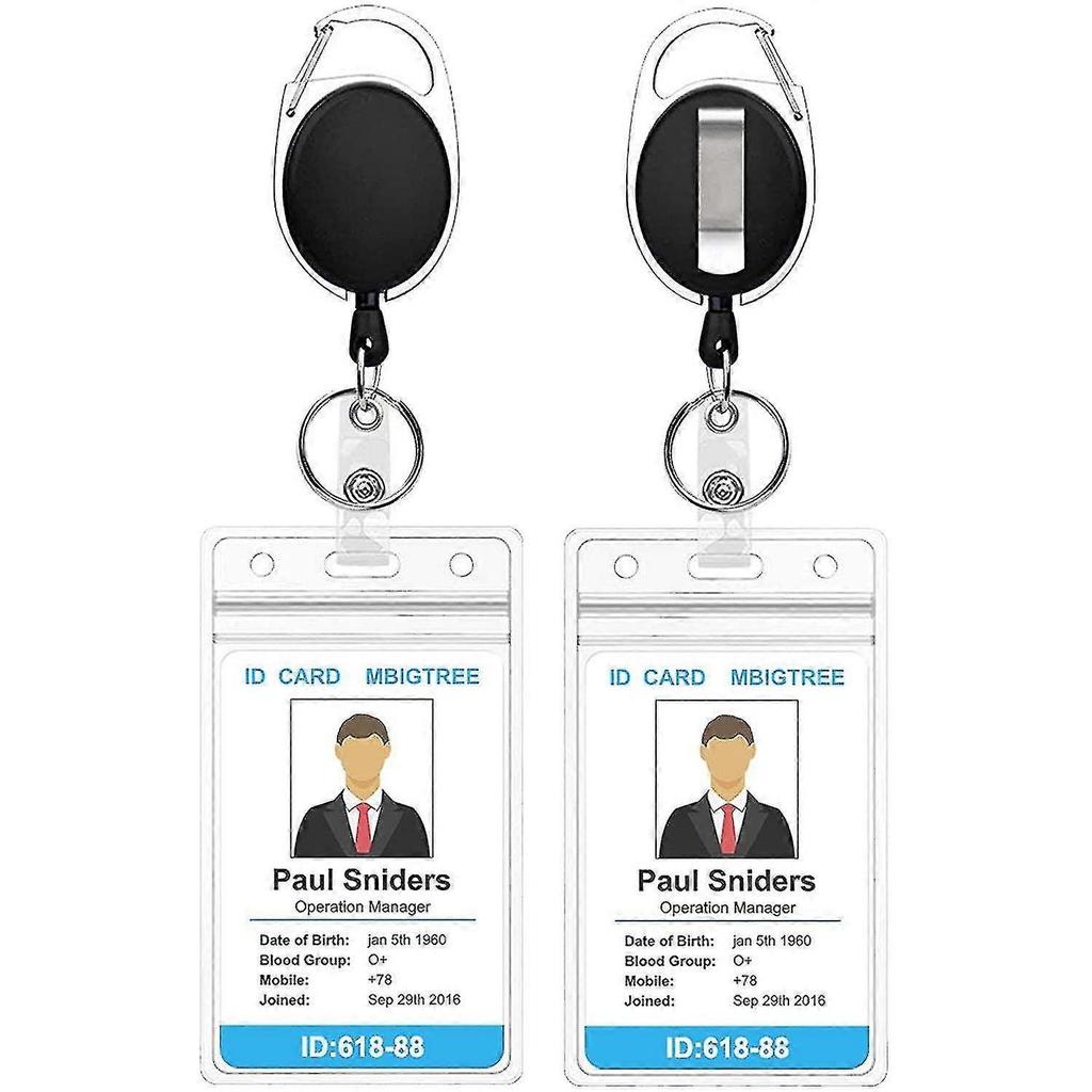 2-pack Heavy Duty Retractable Badge Holder Carabiner Reel Clip And Vertical Clear Id Card Holder