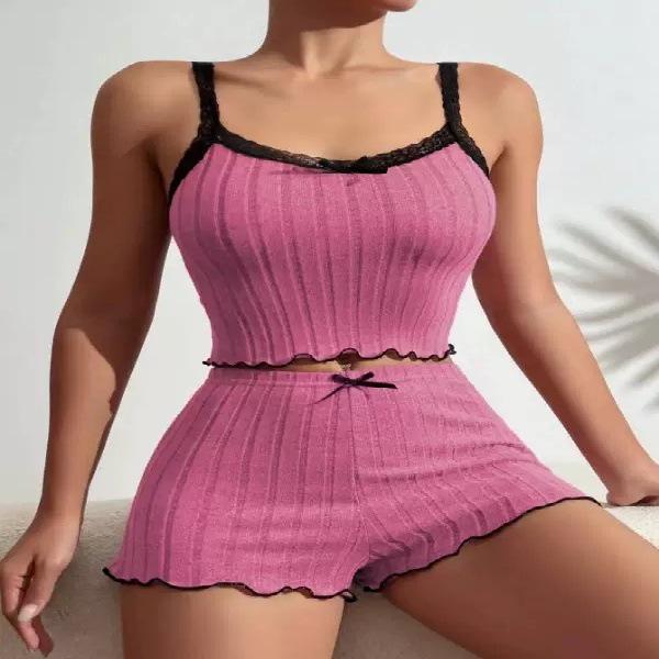 2025 European & American Spring/Summer Women's Bow Camisole Top & Shorts Set