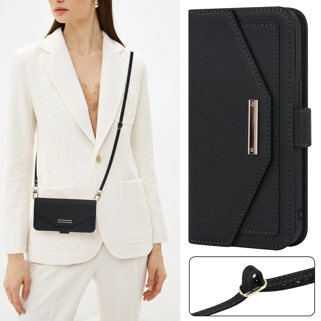 For Google Pixel 9a Stand Case Cross Texture PU Leather Wallet Phone Cover with Shoulder Strap/Makeup Mirror