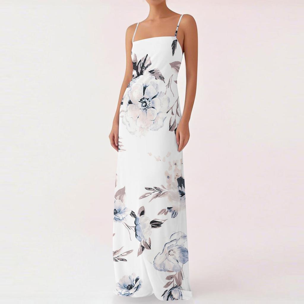 Damen Off-the-Shoulder Sexy Silky Floral Print Langes Kleid