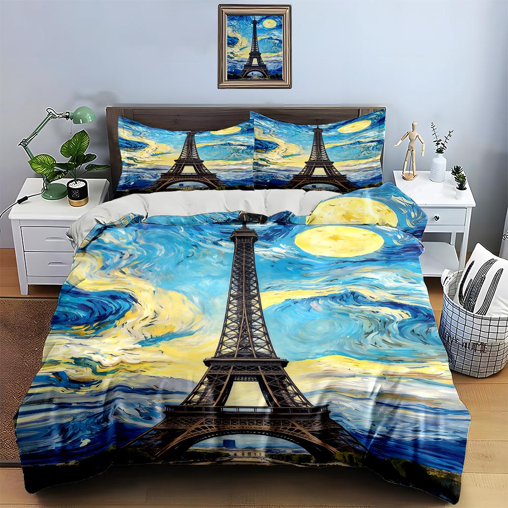 Eiffel Tower, Swirled. Bedding Duvet Cover Sets Duvet Covers Pillowcases Gifts (1 * Duvet Cover 2 * Pillowcases, Without Duvet Insert)