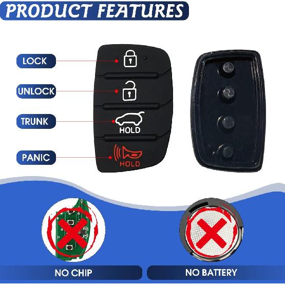 3 Pack Key Fob Button Pad Replacement Fits for Hyundai Santa Fe Sonata Sport  2018 2017 2016 2015 2014 2013 Keyless Entry Remote Control Car Key