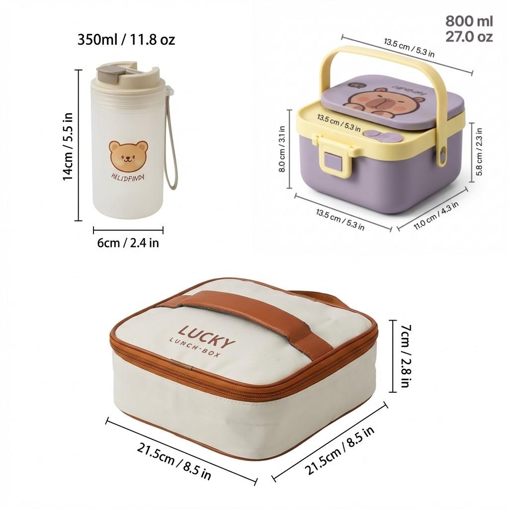 Quadratische 304 Edelstahl Bento Lunchbox mit Besteck & Griff Tragbarer Cartoon Obstsalat Lebensmittelbehälter für Kinder Schüler