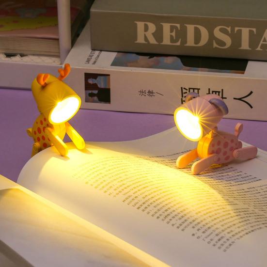 Adorable Appearance Foldable Powered LED Light Button Battery Cute Cartoon Dog Deer Mini