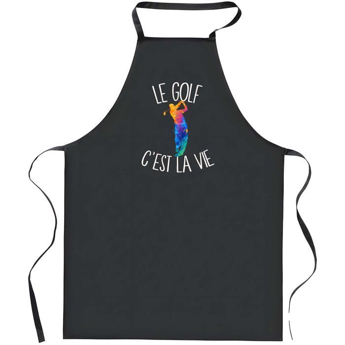 Tablier de cuisine - Golf C'est la Vie - Noir - Coton résistant - Impression bretonne (Made in France)