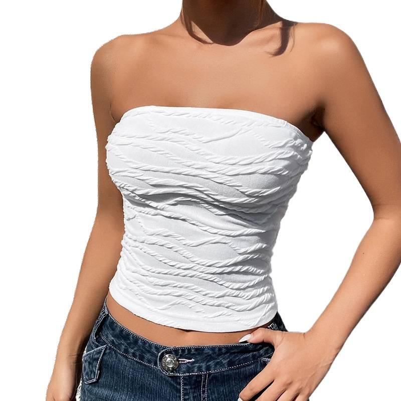 In stock, European and American women's clothing spring sleeveless solid color tube top slim-fitting open-button top wholesale