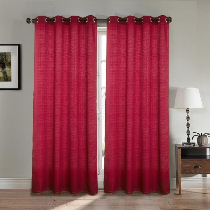 Rideaux double paire 140x260 cm Rouge - Effet lin - Occultant