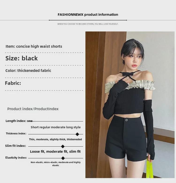 2023 Winter Velvet High Waist Black Slim Shorts - Women's Trendy All-Match Boots Outerwear.