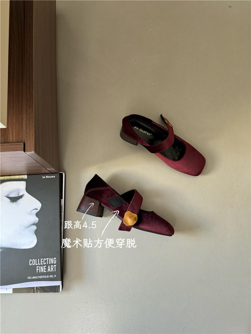 Women s Suede Square Toe Block Heel Metal Buckle Spring French Style for Dresses Pumps - Elegant for Parties & Office 35