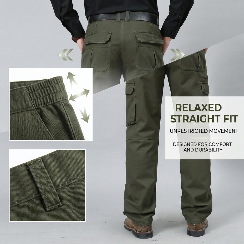 Plus-Size Men Work Pants Spring Autumn Outdoor Straight-Leg Trousers Durable Cotton Cargo Pants With Multi Pockets