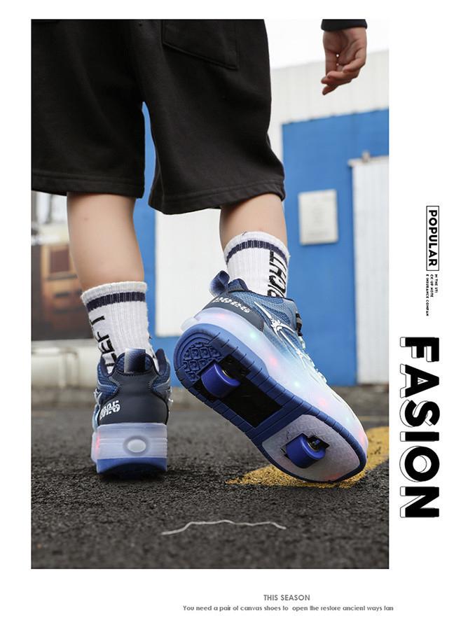 A1RW7V Kids' Retractable Double-Wheel Skating Shoes - Breathable Inline Roller Sneakers for Boys