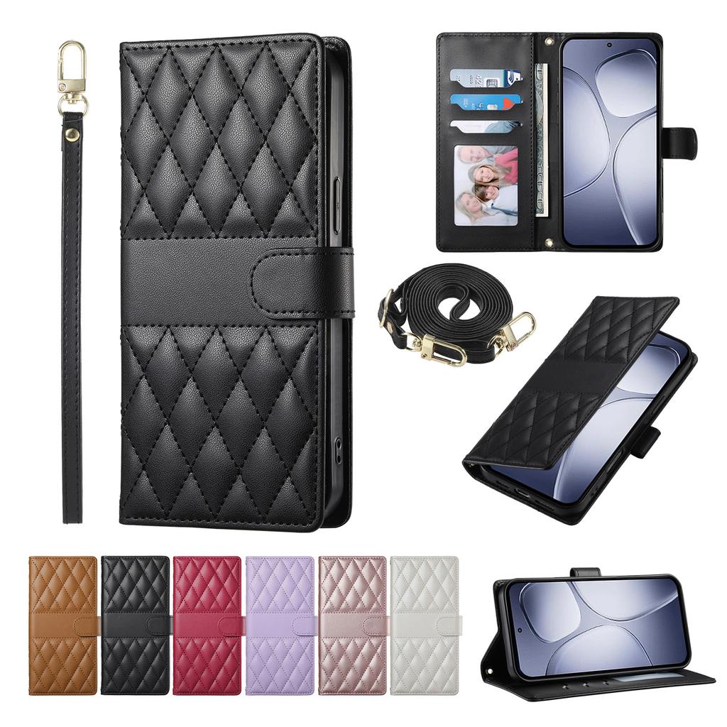 Crossbody Cards Solt Leather Wallet Case For Xiaomi POCO X7Pro X7 Pro X6 F7 F6 5G Grid Long Lanyard Book Flip Kickstand Cover