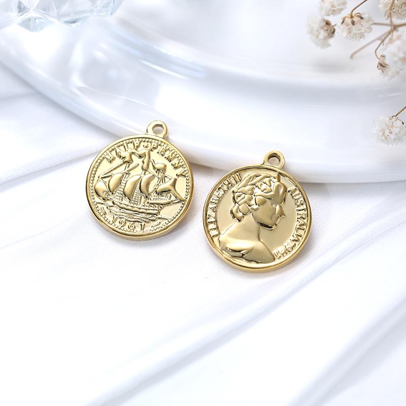 Luxury European & American Retro Roman Coin Charm Pendant for DIY Bracelets & Necklaces - Stainless Steel Jewelry Accessory