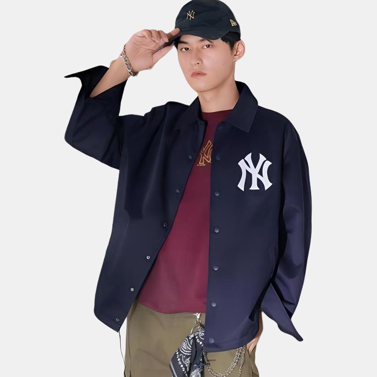 New Era SS22 MLB Series New York Yankees Solid Color Polo Collar Long Sleeve Jacket Autumn Unisex Jacket Navy-Blue 13086586