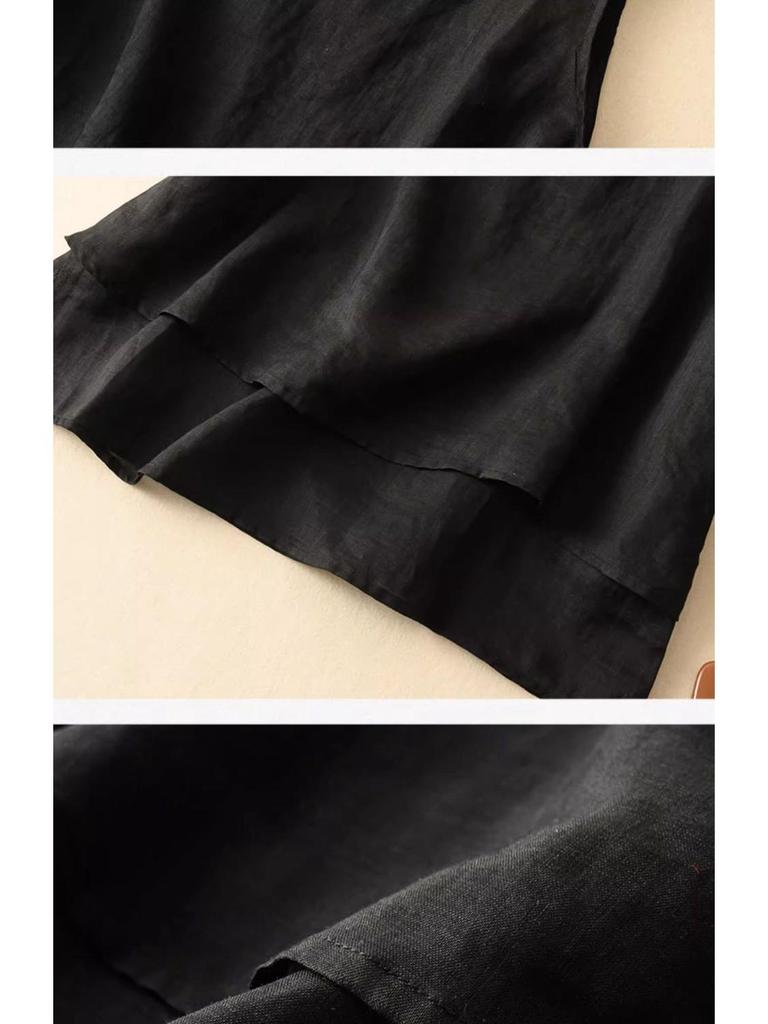 Dámská bavlněná lněná tílko nadměrné velikosti - Volný střih Retro minimalistický design