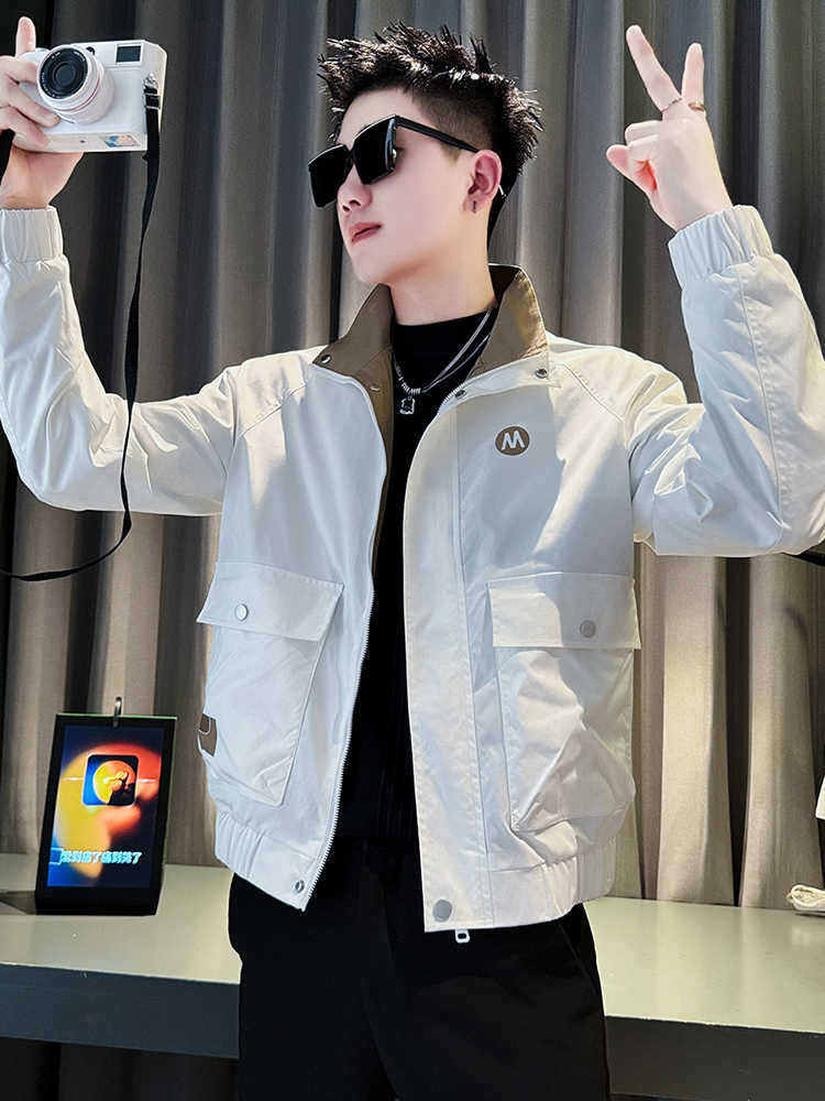 Trendy brand tooling jacket men's sense of ruffian handsome short jacket men's clothing 2025 new men's casual spring and autumn top