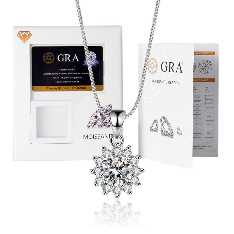 Elegant Moissanite Pendant Necklace With Thick White Gold Plating Hexagonal Crown Design Box Chain 21-50cm Adjustable Length
