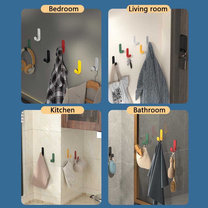 6 Pcs Powerful Sticky Hook Without Punching Hook Kitchen Bathroom Living Room Door Hook Bedroom Dormitory Colorful Sticky Hooks