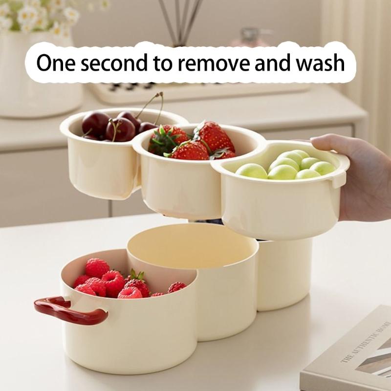 Pack of 1 Removable Drain Basket Fruit Bowl Double Layer Design for Hygienic Storage Snacks and Fruits PP Plastic