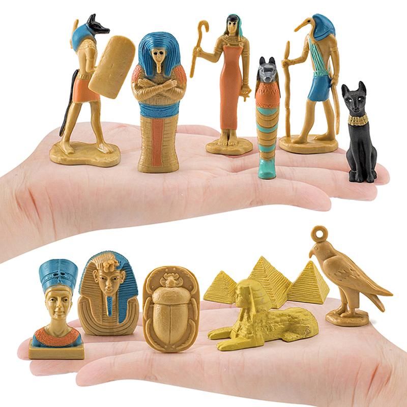 12X Ancient Egypt Figures Novelty High Simulation Small Statues Early Educational Toy Mummy Case Thoth Hieroglyph