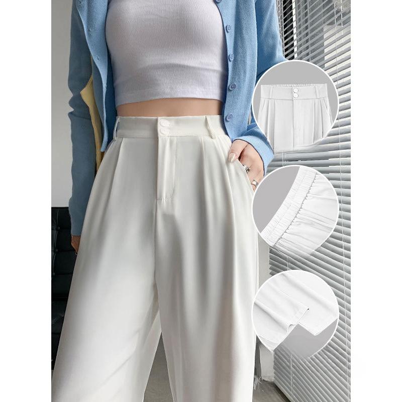 

Узкие широкие брюки для костюма, женские, весна и осень, новые, с высокой талией, драпированные и тонкие, прямые, универсальные повседневные брюки 5XL белый