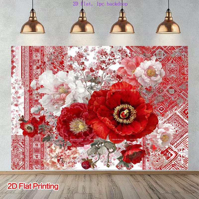 

2D Flat Print Red Flower Backdrop for Studio Photoshoot & Live Stream 47.2x31.5inch/120*80cm
