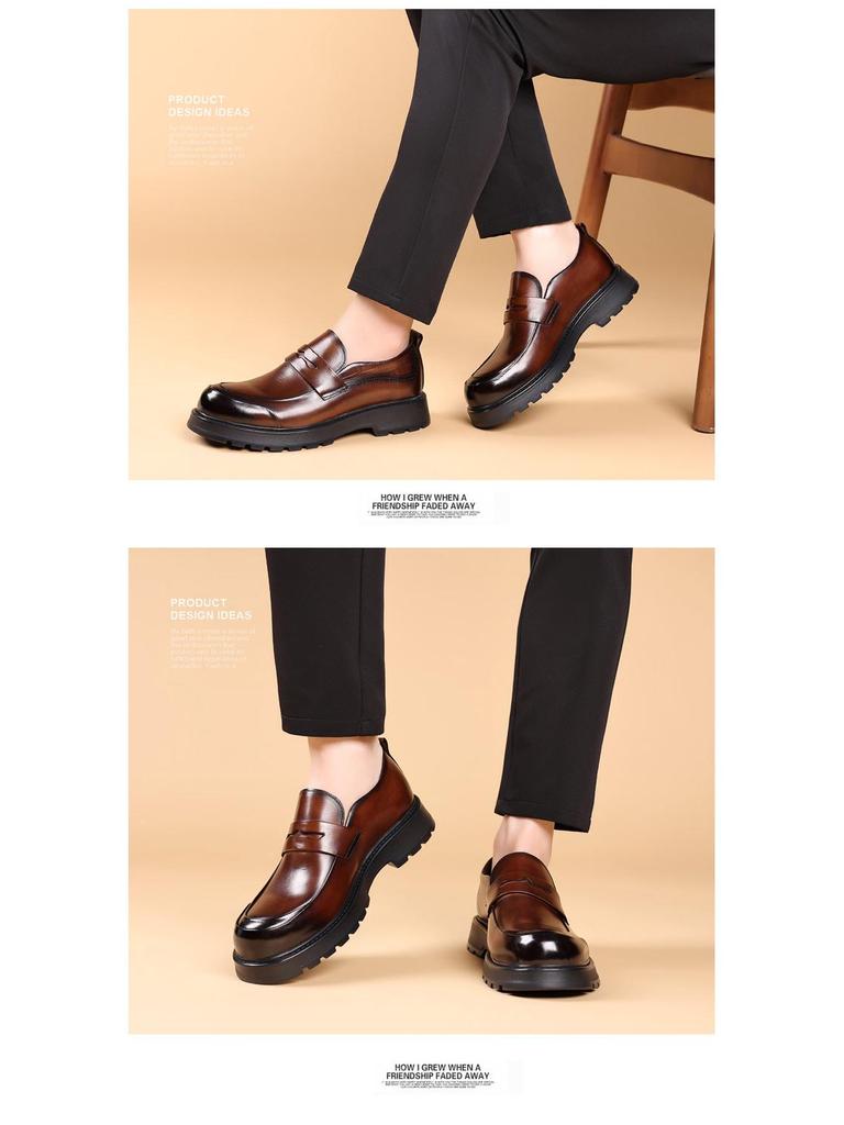 Pánské mokasíny z pravé hovězí kůže, ležérní business boty se silnou podrážkou