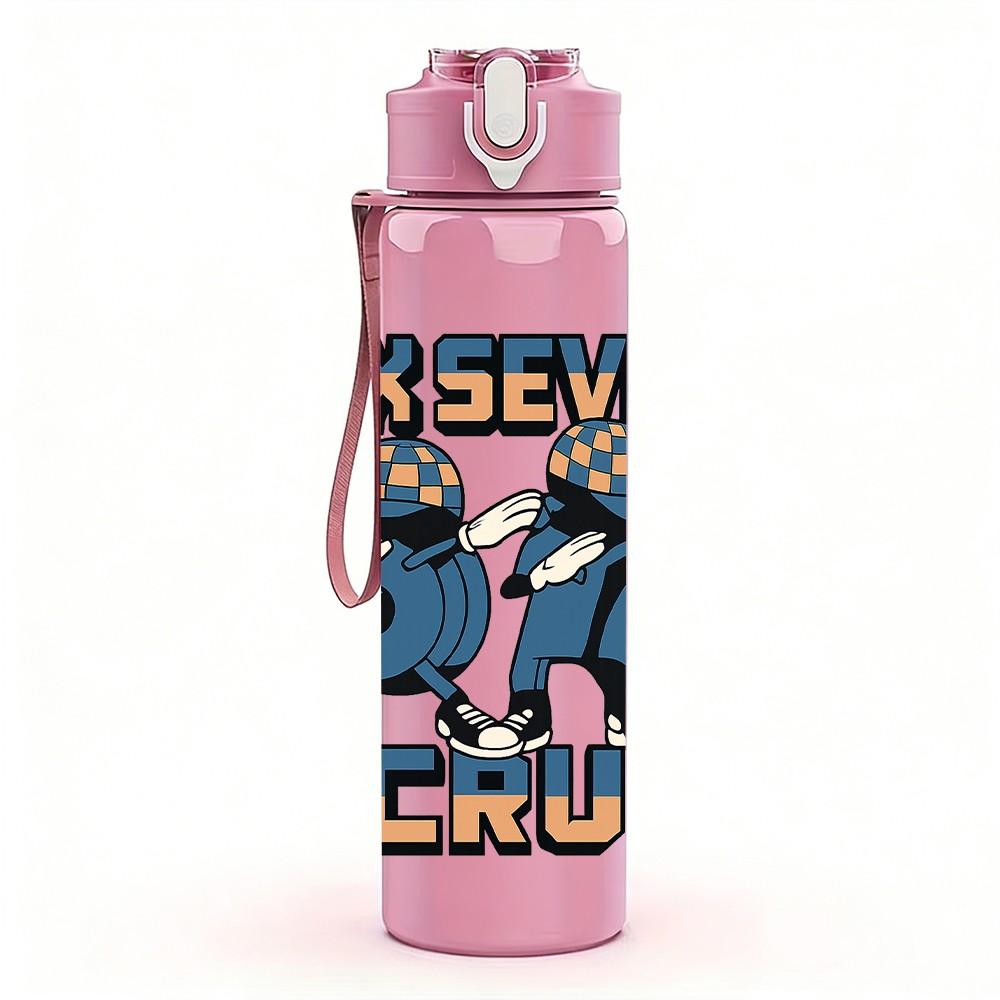 1PC Six Seven Bruh Robot Letter 750ml Color Plastic Sports Water Bottle Leakproof Flip Straw Lid Suitable for Sports Office Home Use