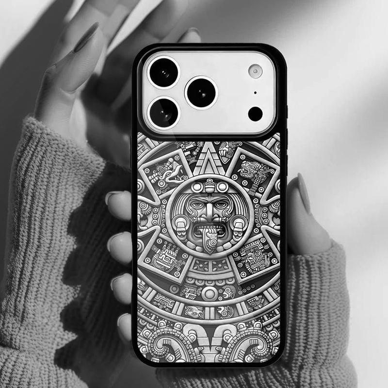 Mayan Calendar Wood Pattern Phone Case for iPhone 17 16 15 14 13 Pro Max Back Cover for 12 11 Pro Coque