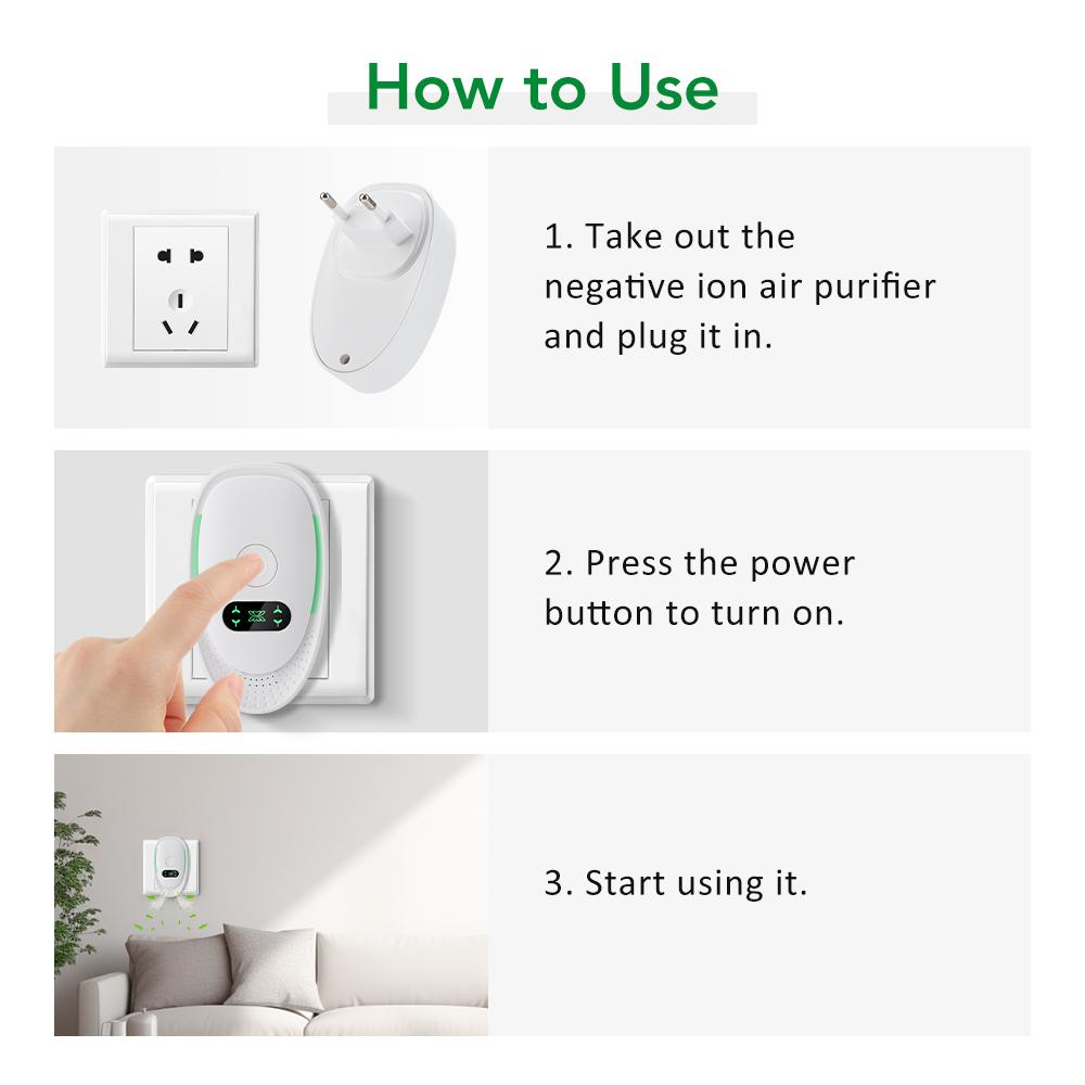 Plug-In Air Purifier Negative Ion Generator Mini Air Ionizer Dust Smoke Odor Remove For Home Bathroom Pet Air Cleaner Freshener