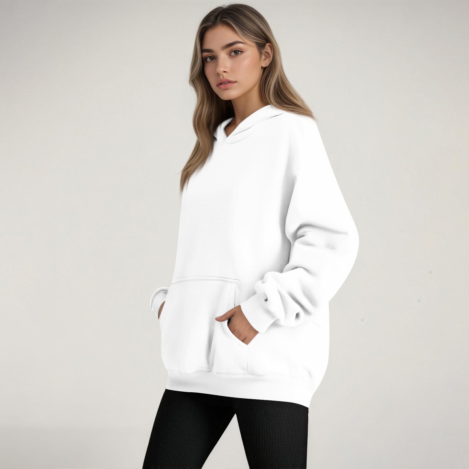 

Женская мода Женский легкий пуловер с длинным рукавом и карманами Худи XL белый