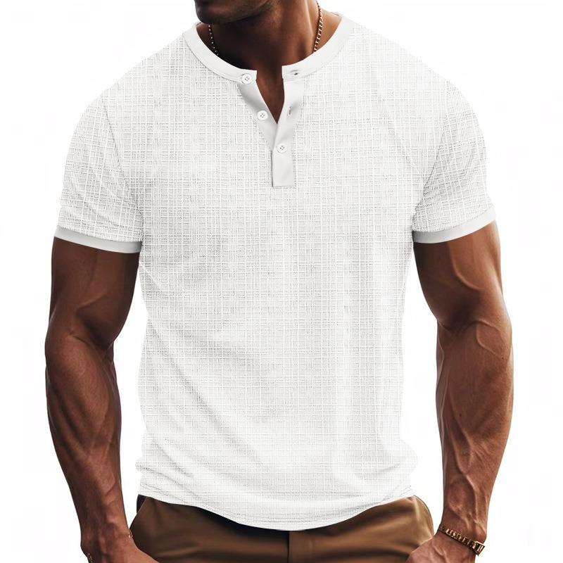 Mens Casual Breathable Loose Short Sleeve Henley Summer T Shirt