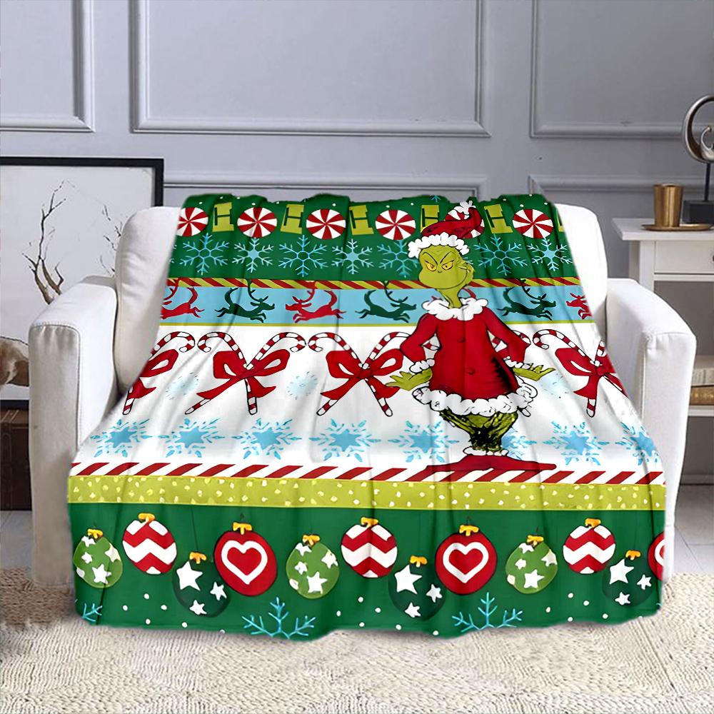 Grinch Themed Holiday Blanket Design Patterned flannel blanket perfect for the bedroom living room, sofa, or a little nap
