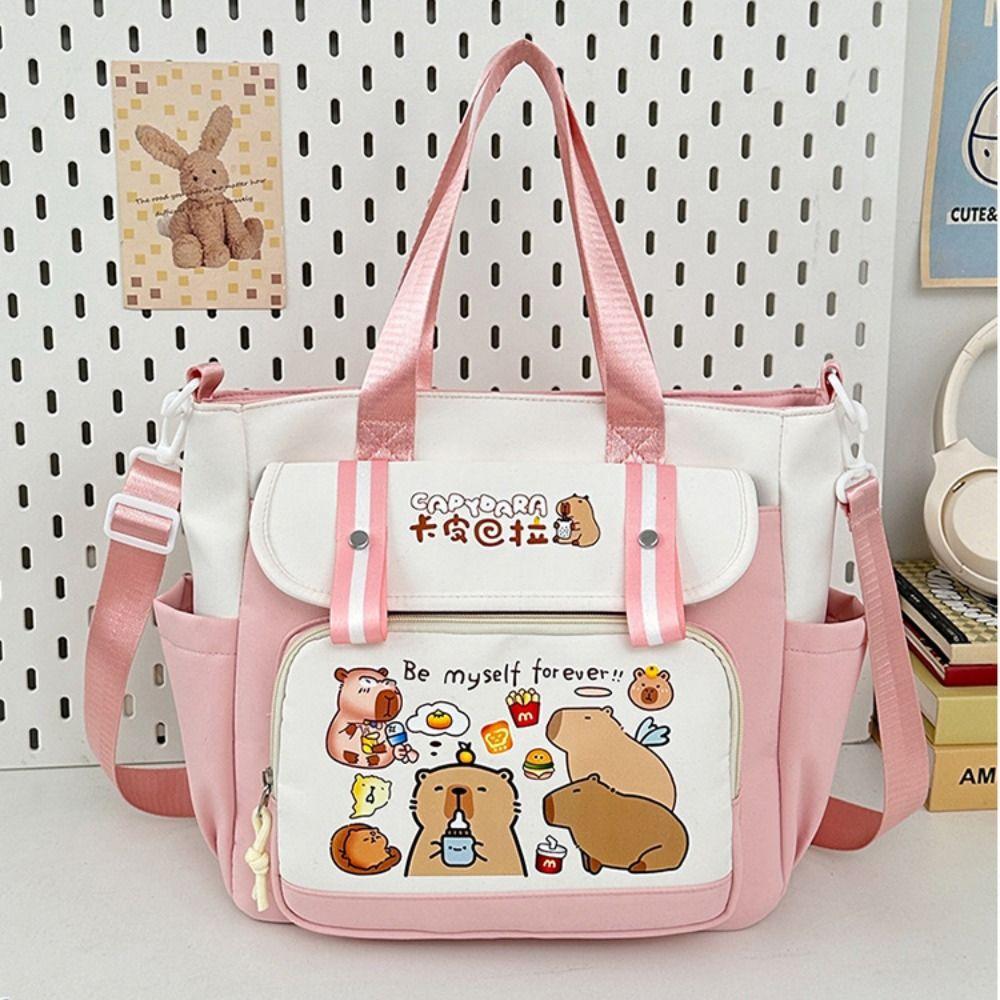 

Harajuku Canvas Tote Bag Causal Students School Bag Fashion Capybara Book Bag Children синій