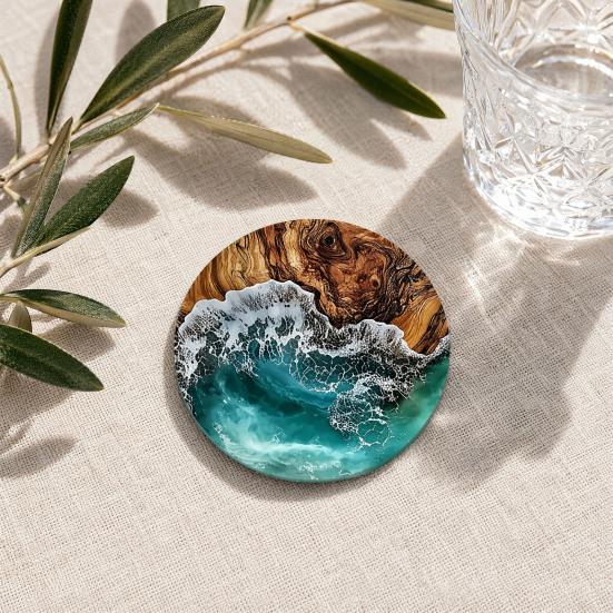 Yousheng 6PCS Car Coaster, Reusable Ocean Theme Heat Resistant Pads, Non-Slip Stain Resistant Cup Holders, for Office Desk Home