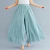 Summer Women's Trousers Artistic Large Size Cotton and Linen Wide-leg Trouser Skirt Linen Skirt Elastic Waist Solid Color Ethnic Style Trouser Skirt