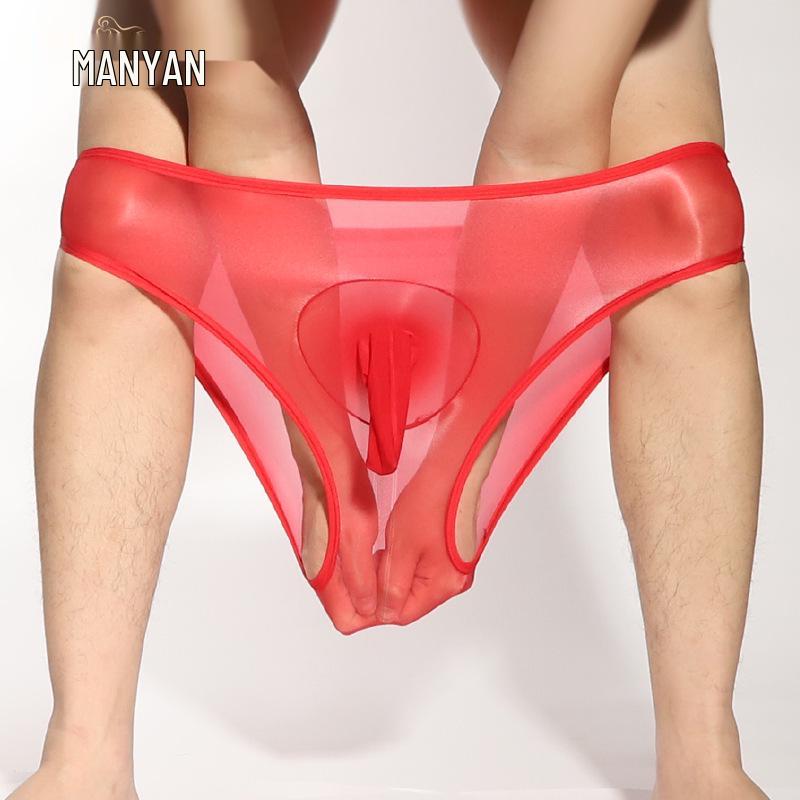 Manyan Men's Sexy Shiny See-through Silky Underwear with JJ Pouch - Style 8012