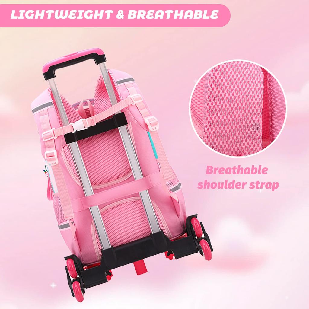 School Trolley Backpack 14 Inch Trolley Backpacks with 6 Wheels for Girls Detachable Elementary Wheeled Backpack for School