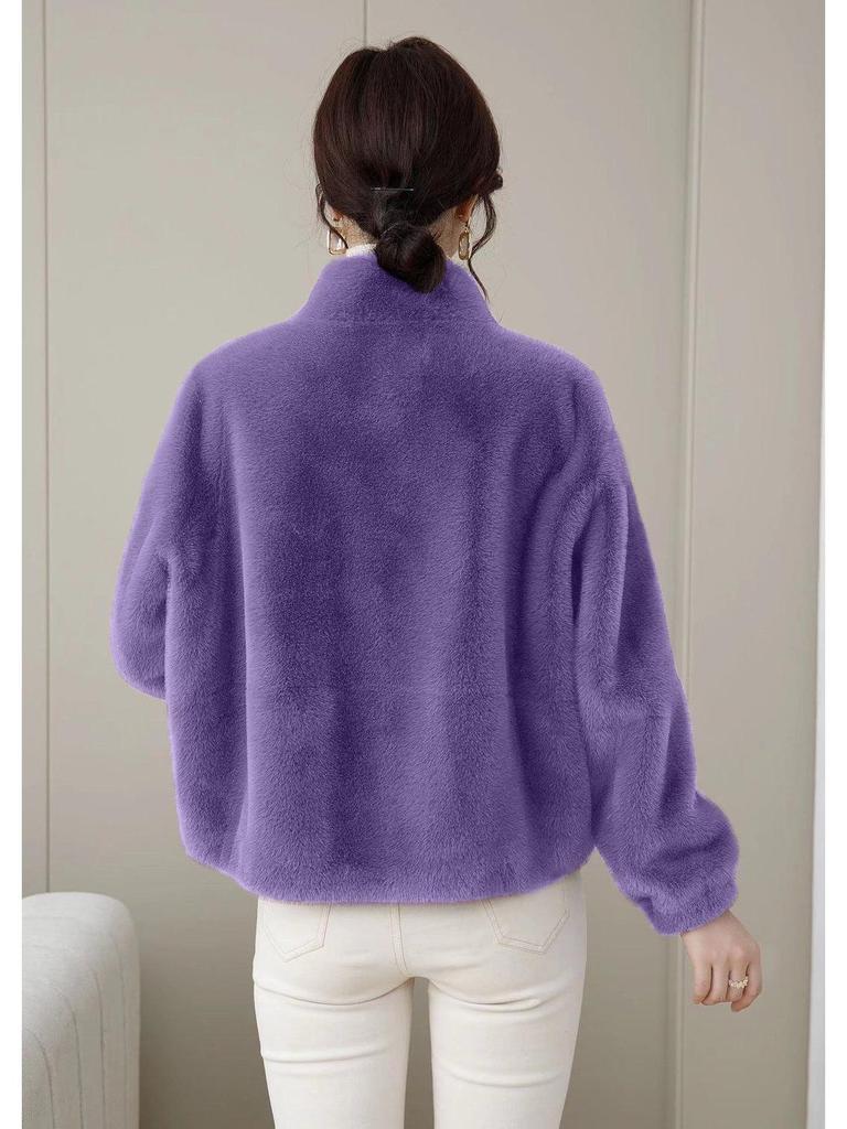 High-End Purple Stand Collar Cardigan: Stylish, Versatile, and Warm Women's Fashion for Autumn and Winter