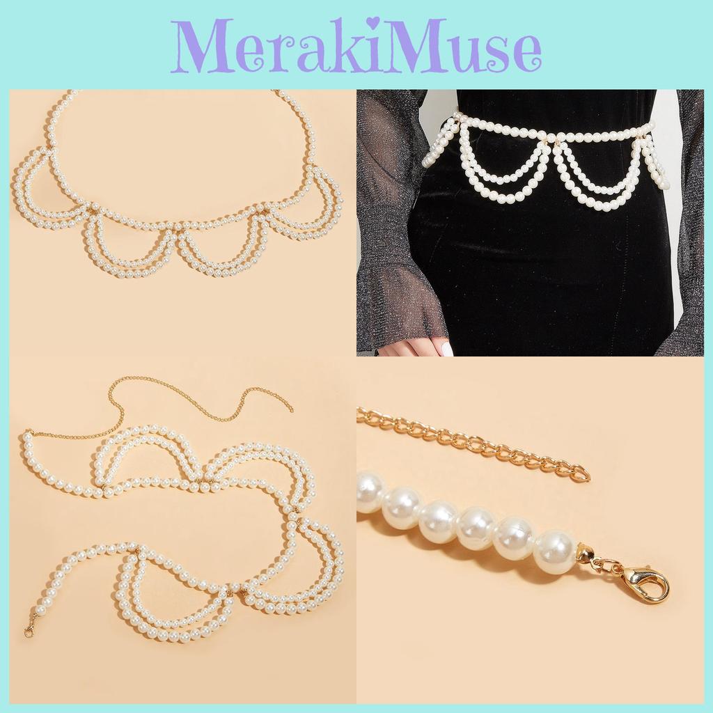 Fashion Double Layer Pearl Tassel Waist Chain For Women Summer Dress Accessories