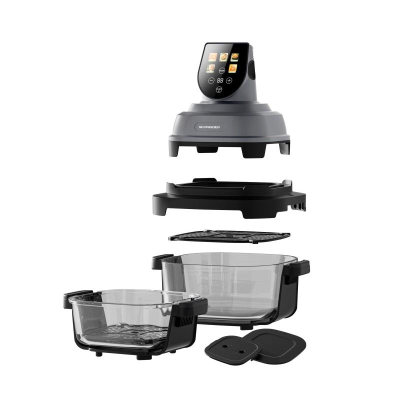 Schneider - Crispi - Or - Gris - Friteuse à Air Panoramique 1500w - 2 Bacs Verre