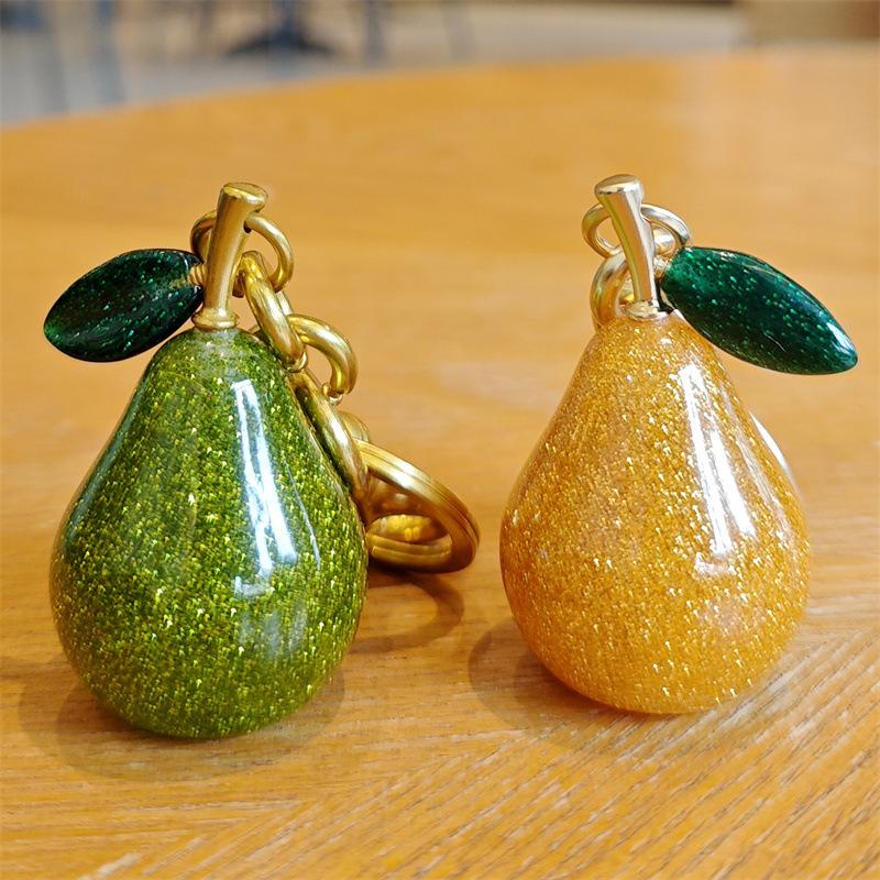 New Shiny Creative Cute Fruit Pear Bag Ornaments Colorful Fashion Car Key Chain Metal Flower Key Ring Exquisite Gift Souvenir