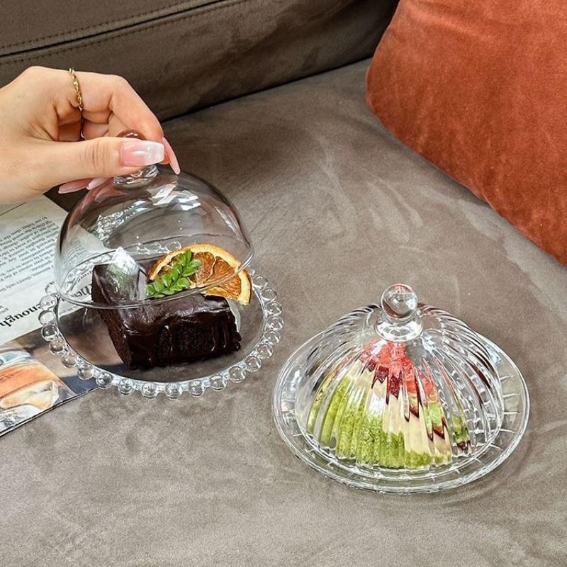 Luxuriöse transparente Kuchenschale mit Deckel Dim Sum Schale Obst Snack Schale Tischdekoration Küchengeschirr