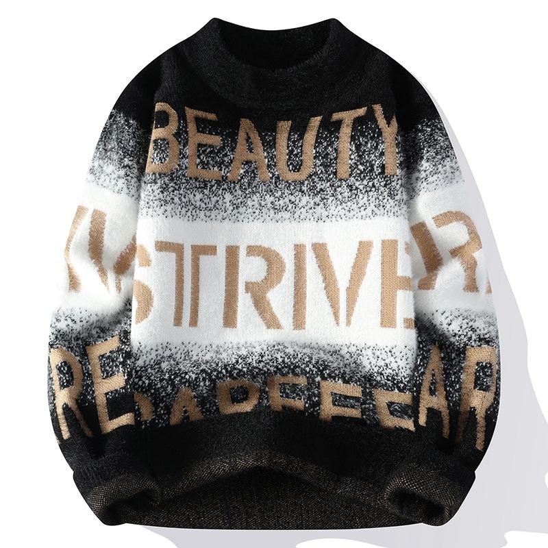 

Мужской свитер из меха норки с полувысоким воротником, теплый вязаный свитер на осень и зиму с добавлением меха M чёрный