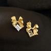 18K Gold Geometric Zircon Bow Stud Earrings