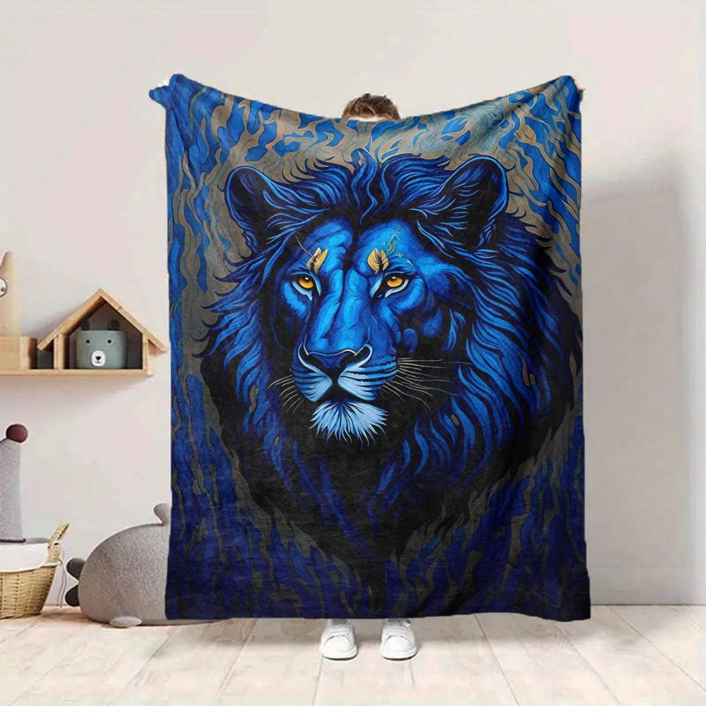 1pc Blue Lion Blanket Lightweight Flannel Blanket Throw Blanket For Sofa, Bed, Travel, Camping, Livingroom, Office yy251015103