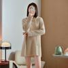 Women's Hooded Mid-Length Wool Sweater Dress, Loose-Fitting Knitted Outerwear, Solid Color, Long-Sleeved