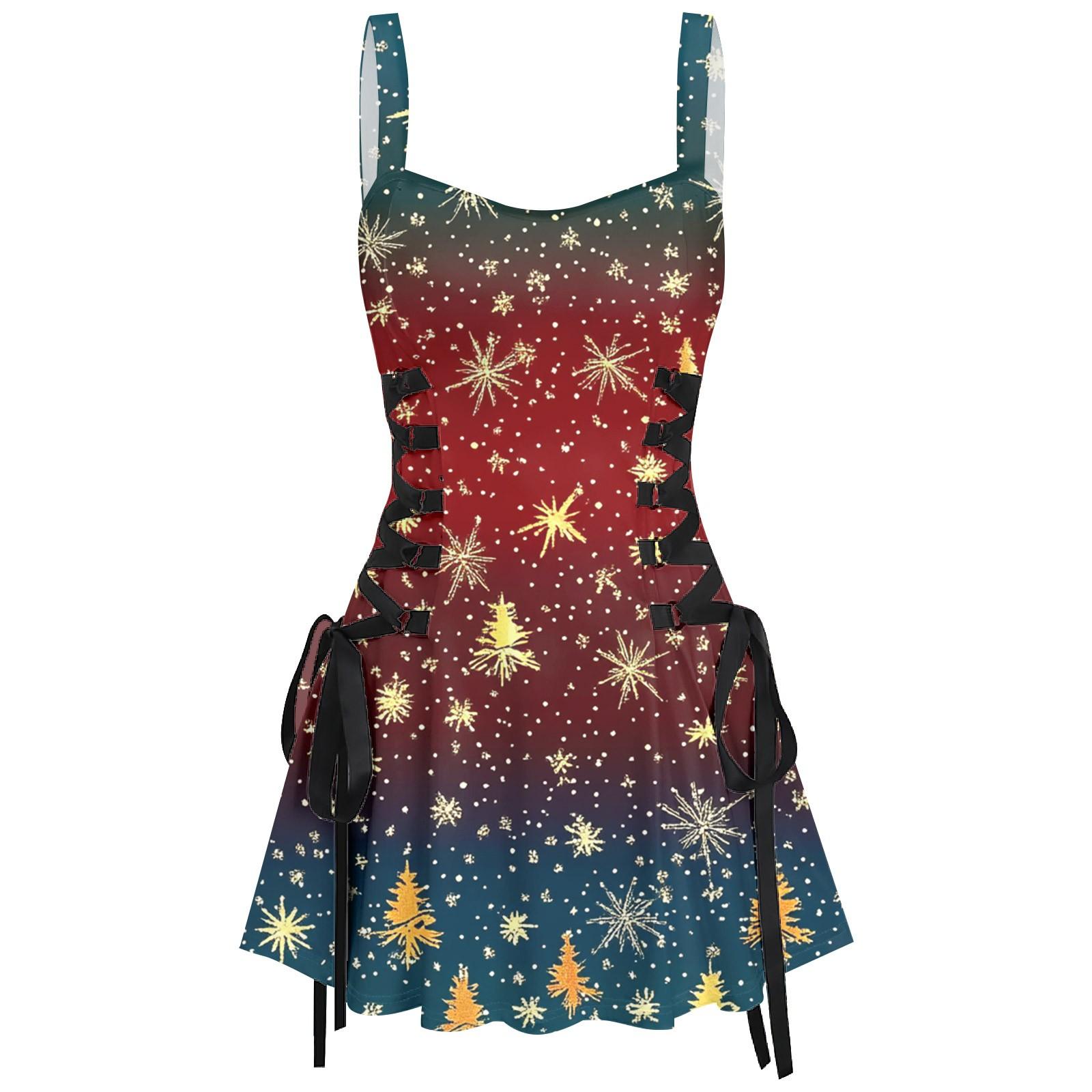 

Женское повседневное модное рождественское платье с сексуальным принтом на бретельках в стиле ретро с короткими юбками в стиле ретро XL