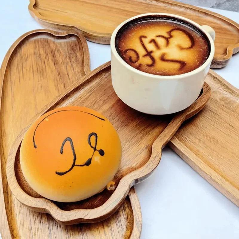 Japanese-style wooden coffee trays, fruit trays, desserts, candies, bread, snacks, cakes, food, table trays